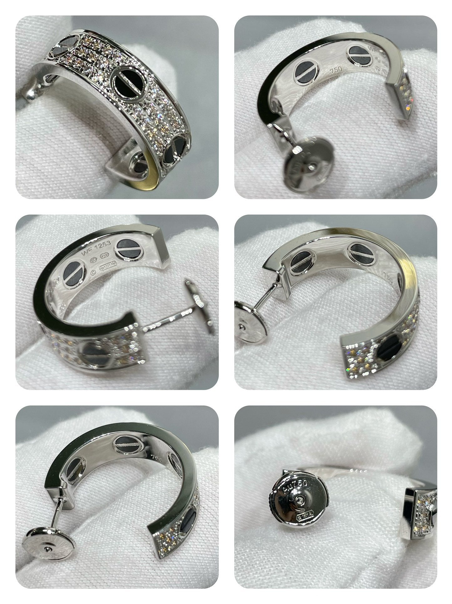 [Vintora]LOVE CERAMIC DIAMOND PAVED SILVER EARRINGS