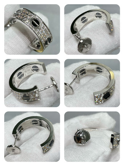 [Vintora]LOVE CERAMIC DIAMOND PAVED SILVER EARRINGS