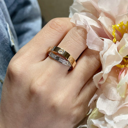 [Vintora]LOVE PINK GOLD SILVER DIAMOND DOUBLE RING