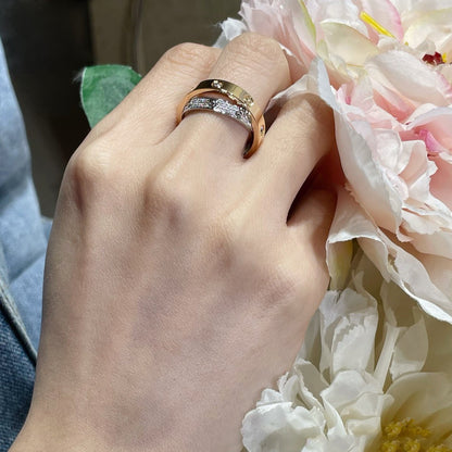 [Vintora]LOVE PINK GOLD SILVER DIAMOND DOUBLE RING