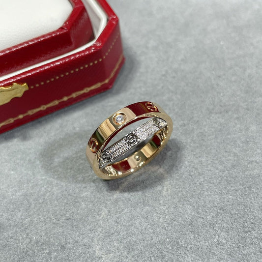 [Vintora]LOVE PINK GOLD SILVER DIAMOND DOUBLE RING