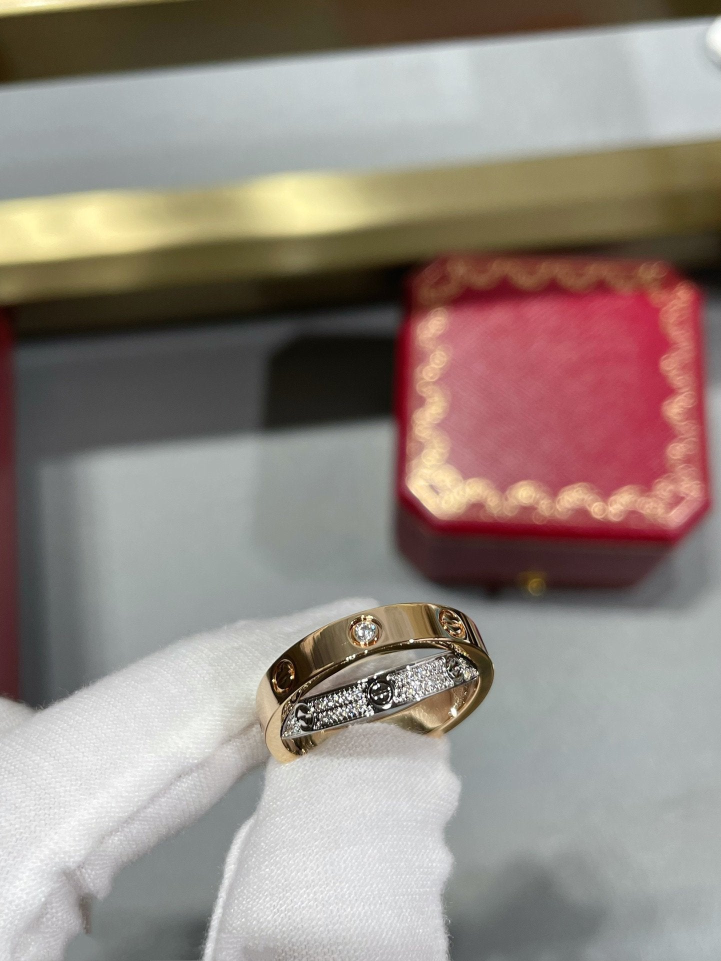 [Vintora]LOVE PINK GOLD SILVER DIAMOND DOUBLE RING