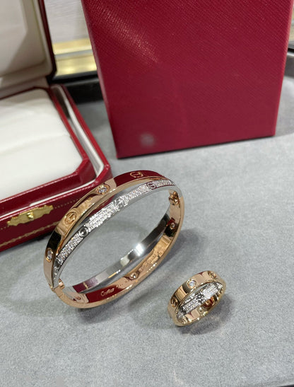 [Vintora]LOVE PINK GOLD SILVER DIAMOND DOUBLE RING