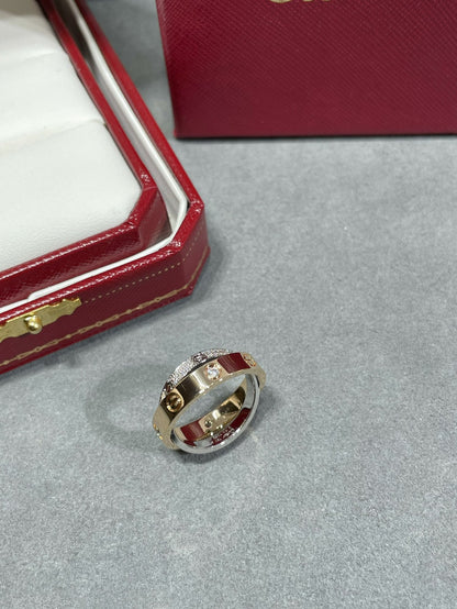[Vintora]LOVE PINK GOLD SILVER DIAMOND DOUBLE RING