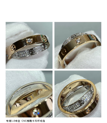 [Vintora]LOVE PINK GOLD SILVER DIAMOND DOUBLE RING