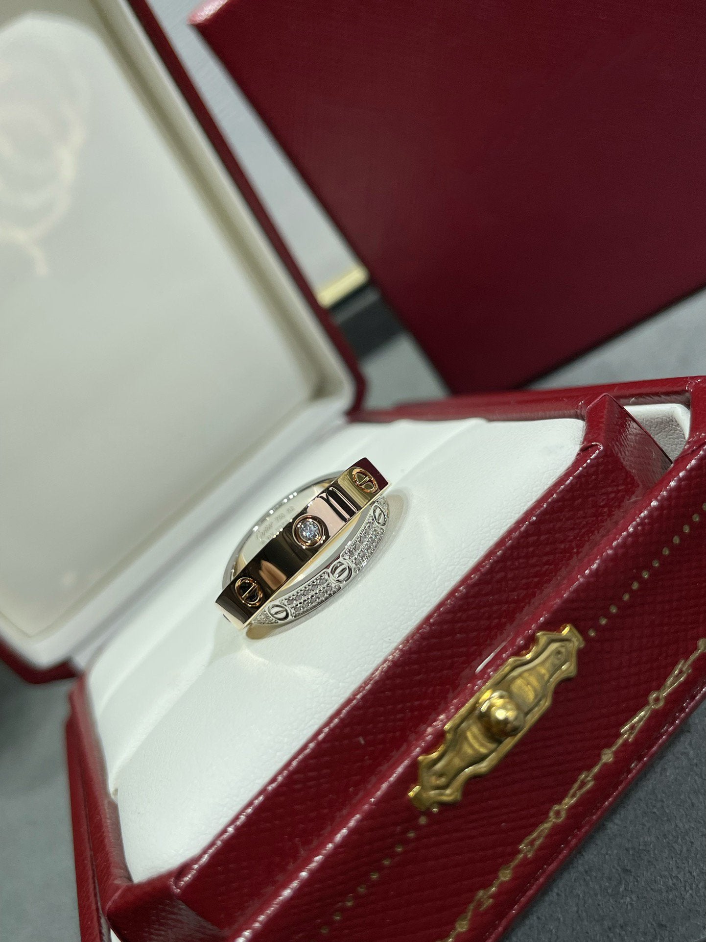 [Vintora]LOVE PINK GOLD SILVER DIAMOND DOUBLE RING