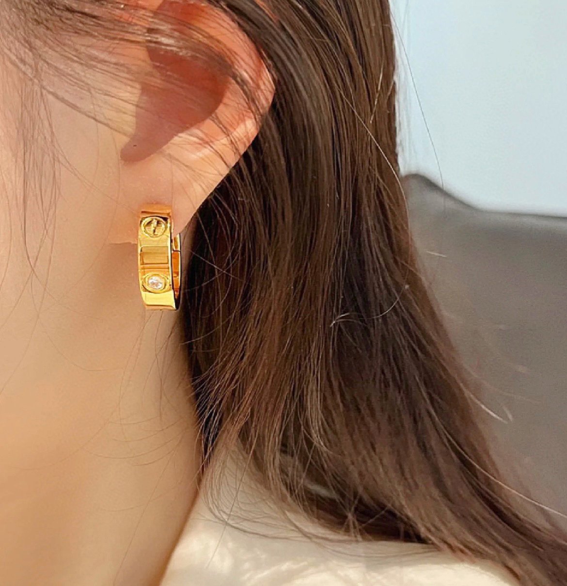 [Vintora]LOVE 5.5MM 1 DIAMOND EARRINGS