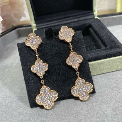 [Vintora]CLOVER 3 MOTIFS DIAMOND PAVED Vintora GOLD EARRINGS
