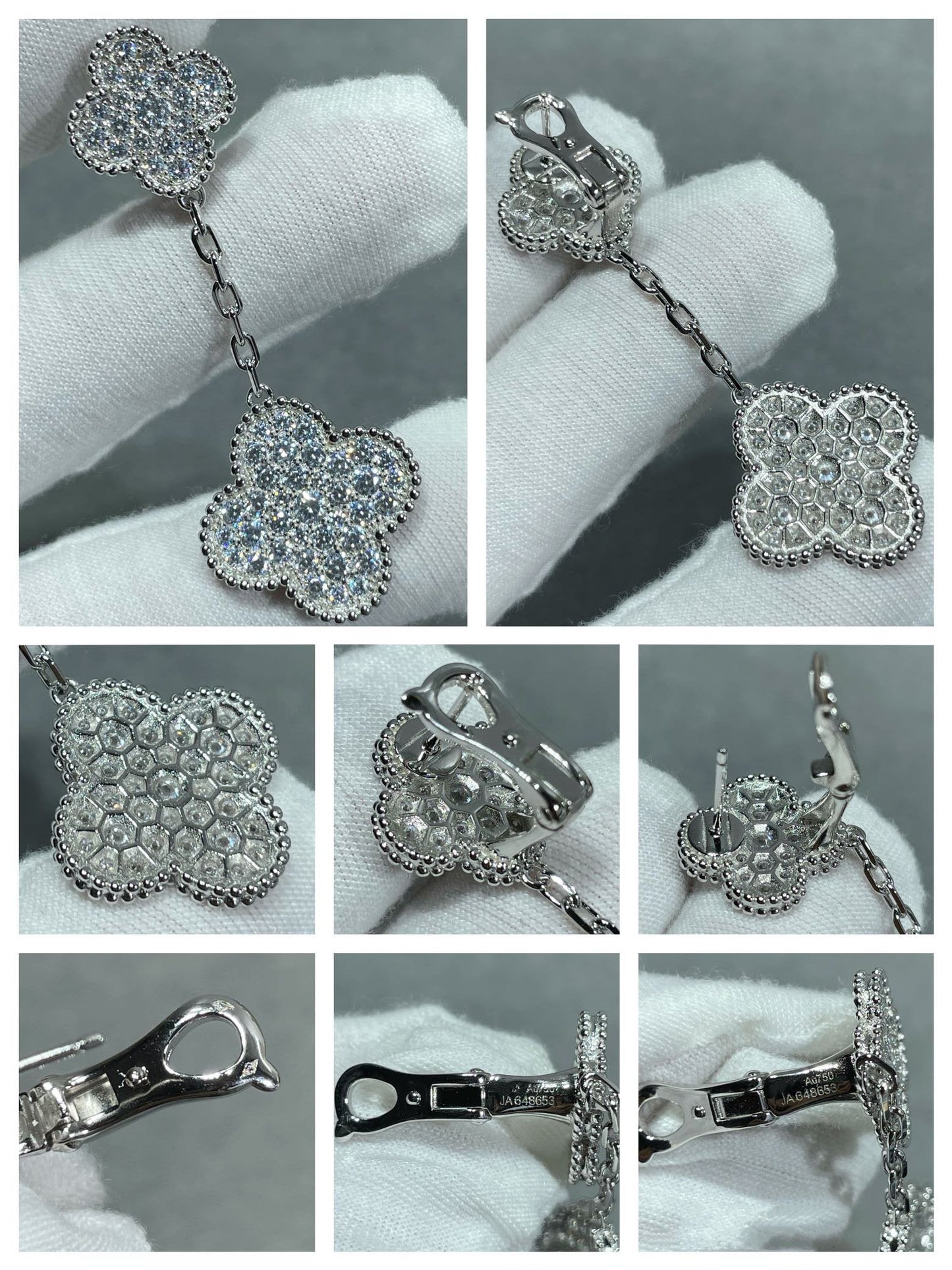 [Vintora]CLOVER 2 MOTIFS DIAMOND PAVED SILVER EARRINGS