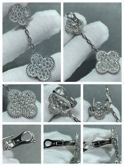 [Vintora]CLOVER 2 MOTIFS DIAMOND PAVED SILVER EARRINGS