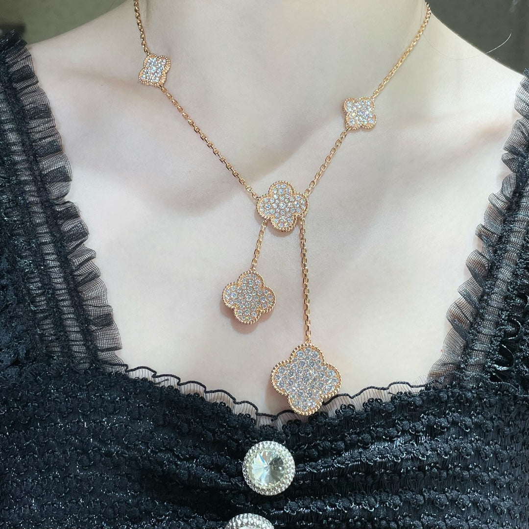 [Vintora]CLOVER 6 MOTIF DIAMOND PAVED NECKLACE