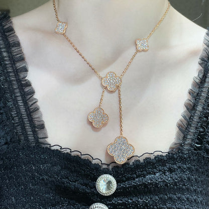 [Vintora]CLOVER 6 MOTIF DIAMOND PAVED NECKLACE