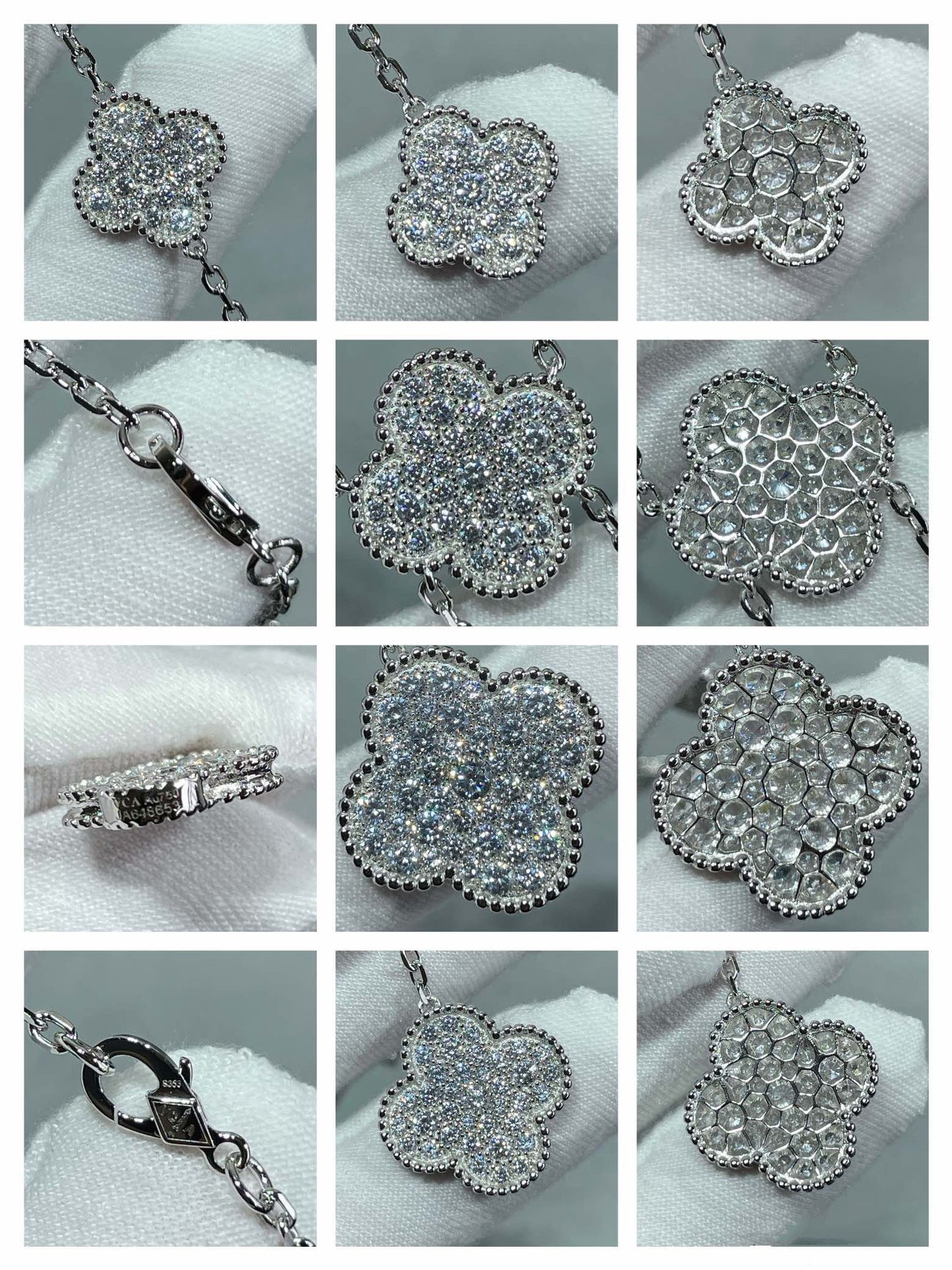 [Vintora]CLOVER 6 MOTIF DIAMOND PAVED NECKLACE