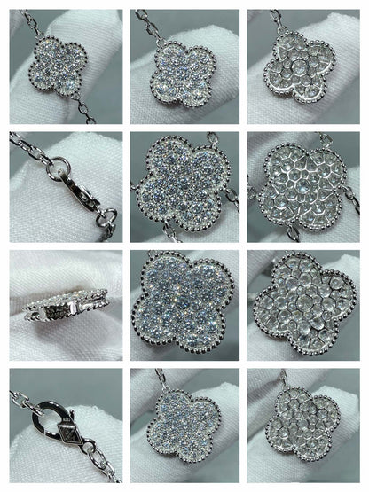 [Vintora]CLOVER 6 MOTIF DIAMOND PAVED NECKLACE