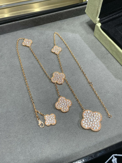 [Vintora]CLOVER 6 MOTIF DIAMOND PAVED NECKLACE