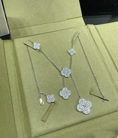 [Vintora]CLOVER 6 MOTIF DIAMOND PAVED NECKLACE