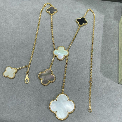[Vintora]CLOVER 6 MOTIF MOP ONYX GOLD NECKLACE