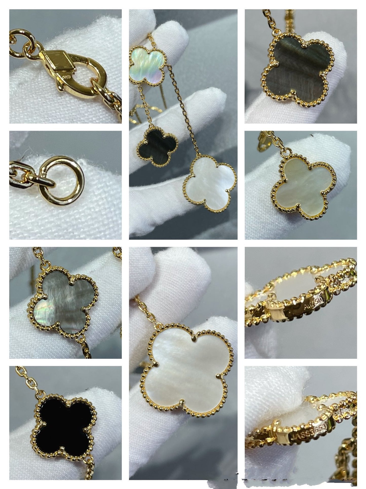 [Vintora]CLOVER 6 MOTIF MOP ONYX GOLD NECKLACE