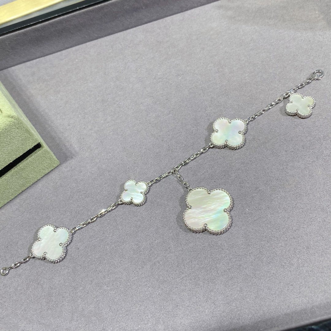 [Vintora]CLOVER 5 MOTIF WHITE MOP SILVER BRACELET