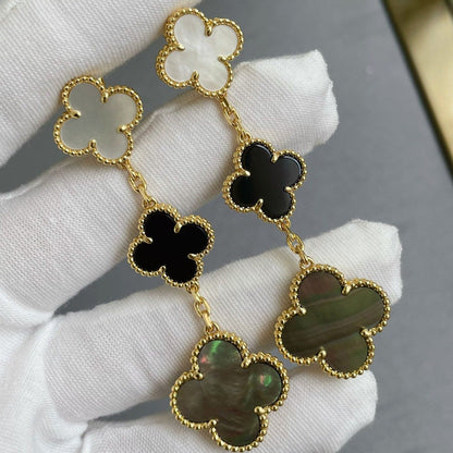 [Vintora]CLOVER 3 MOTIF MOP ONYX DARK MOP PINK GOLD EARRINGS