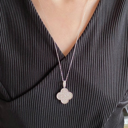 [Vintora]CLOVER 25MM LARGE PEDANT DIAMOND PAVED LONG NECKLACE