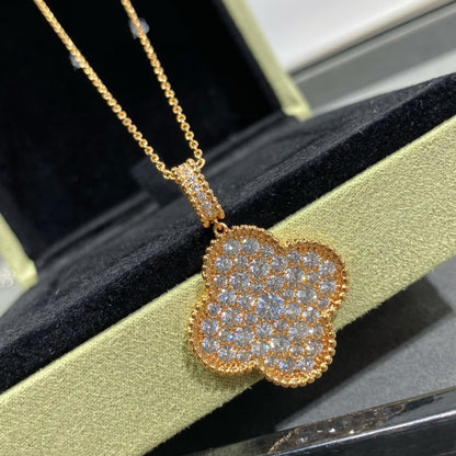[Vintora]CLOVER 25MM LARGE PEDANT DIAMOND PAVED LONG NECKLACE