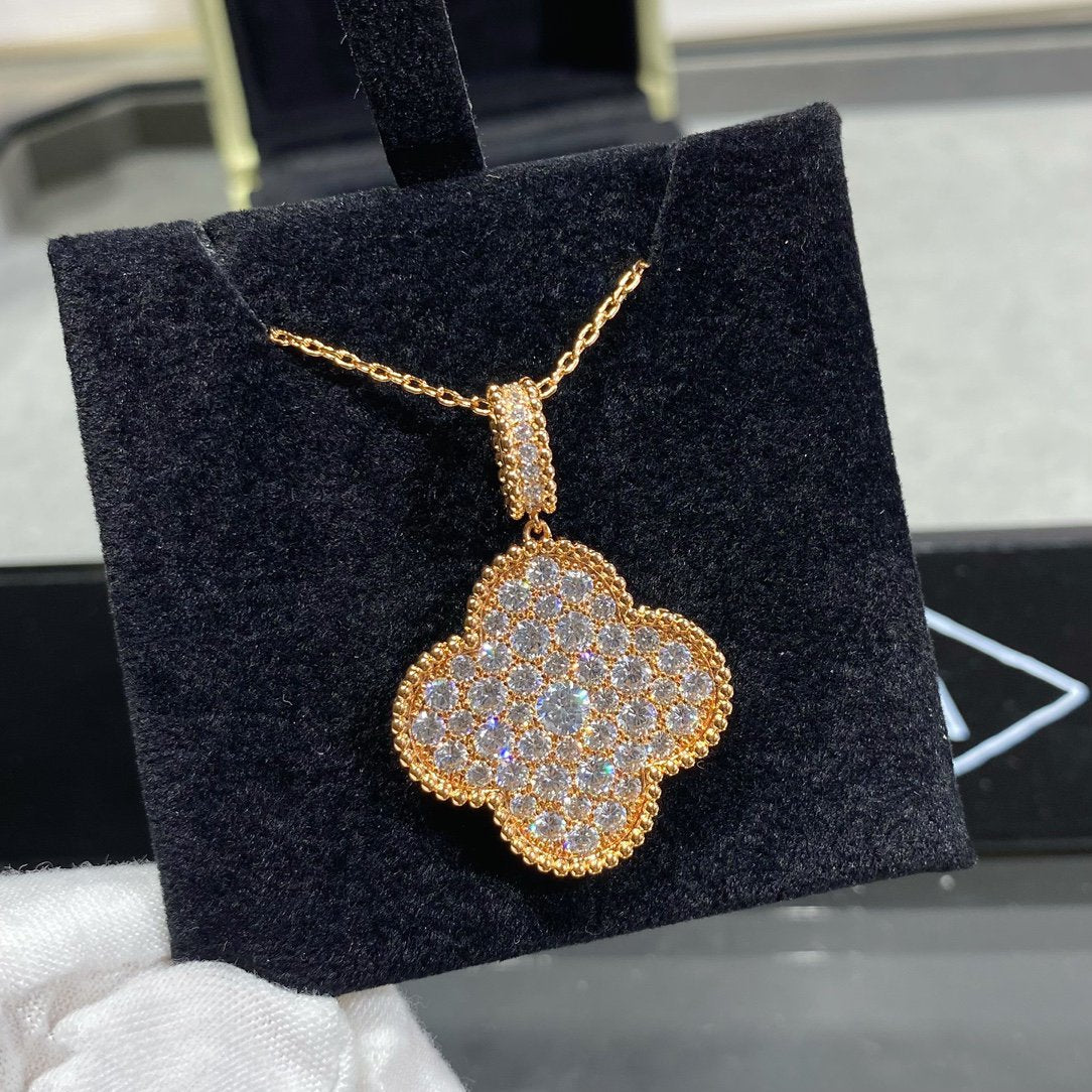 [Vintora]CLOVER 25MM LARGE PEDANT DIAMOND PAVED LONG NECKLACE