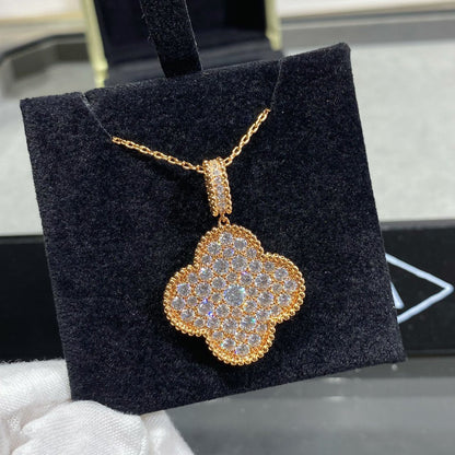 [Vintora]CLOVER 25MM LARGE PEDANT DIAMOND PAVED LONG NECKLACE