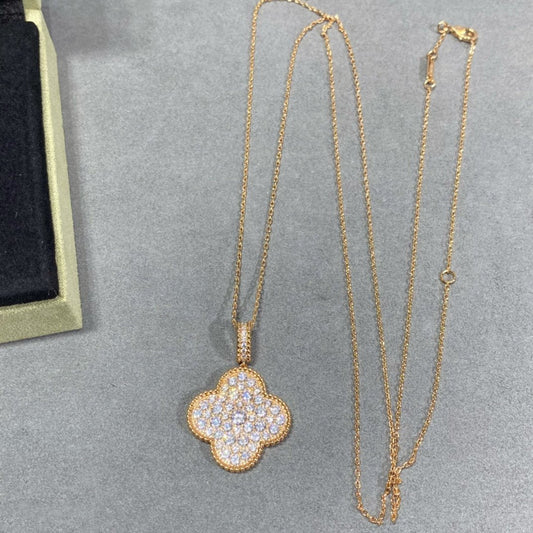 [Vintora]CLOVER 25MM LARGE PEDANT DIAMOND PAVED LONG NECKLACE