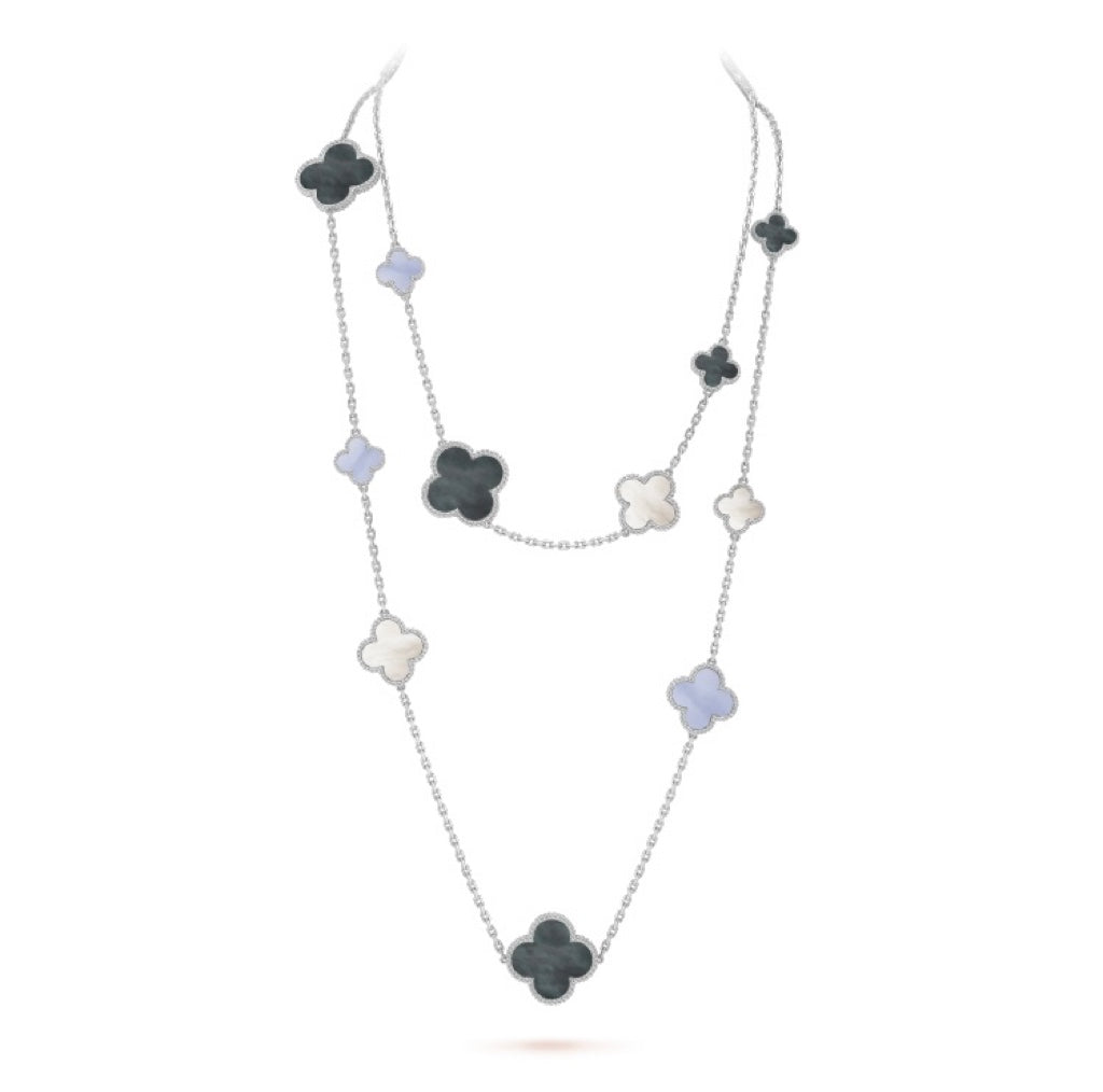 [Vintora]CLOVER 16 MOTIF CHALCEDONY MOP SILVER NECKLACE