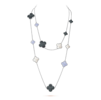 [Vintora]CLOVER 16 MOTIF CHALCEDONY MOP SILVER NECKLACE