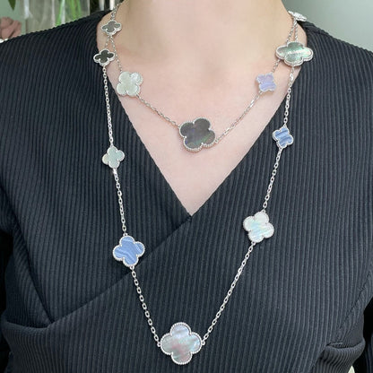 [Vintora]CLOVER 16 MOTIF CHALCEDONY MOP SILVER NECKLACE
