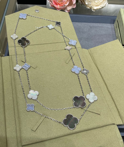 [Vintora]CLOVER 16 MOTIF CHALCEDONY MOP SILVER NECKLACE