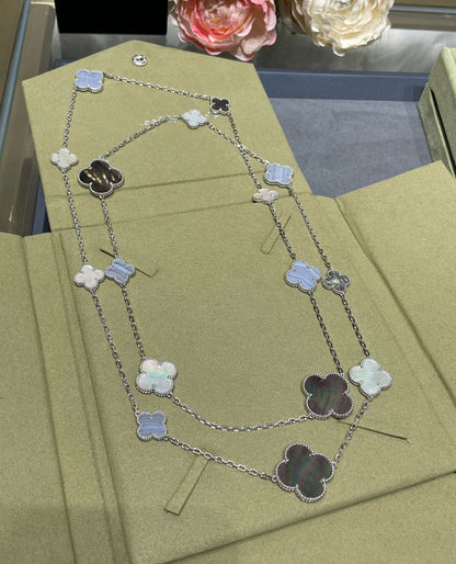 [Vintora]CLOVER 16 MOTIF CHALCEDONY MOP SILVER NECKLACE