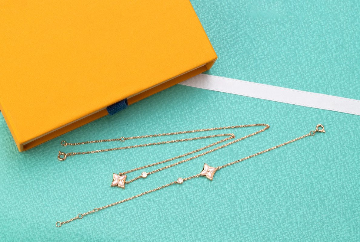 [Vintora]STAR PINK MOP 1 DIAMOND PINK GOLD NECKLACE