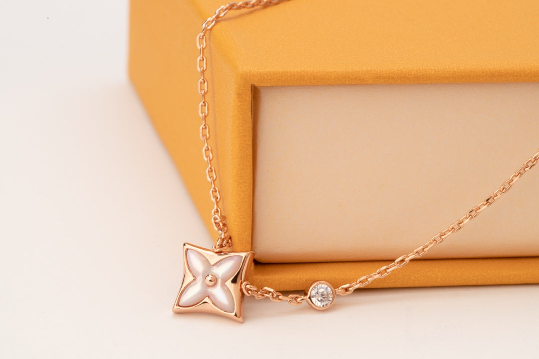 [Vintora]STAR PINK MOP 1 DIAMOND PINK GOLD NECKLACE