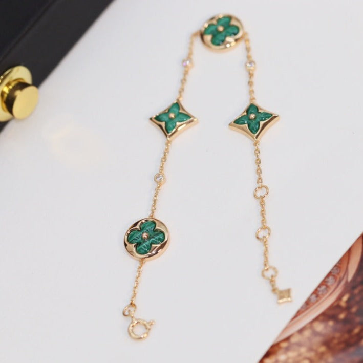 [Vintora]STAR AND SUN 4 MOTIF PINK GOLD MALACHITE BRACELET