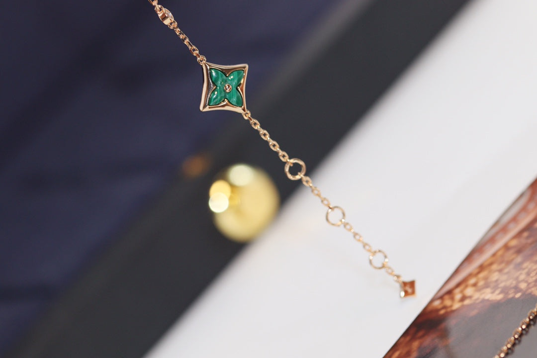 [Vintora]STAR AND SUN 4 MOTIF PINK GOLD MALACHITE BRACELET