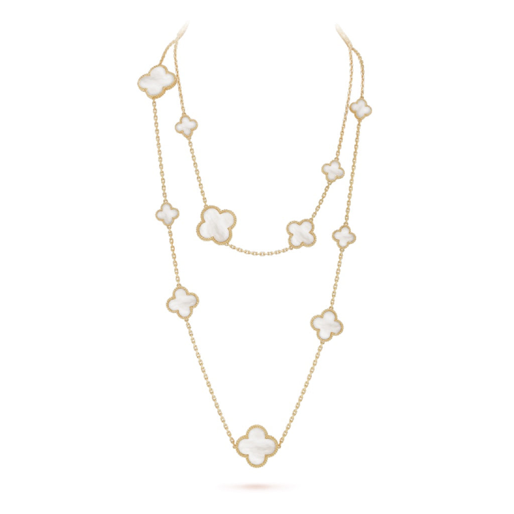 [Vintora]CLOVER 16 MOTIF WHITE MOP GOLD NECKLACE