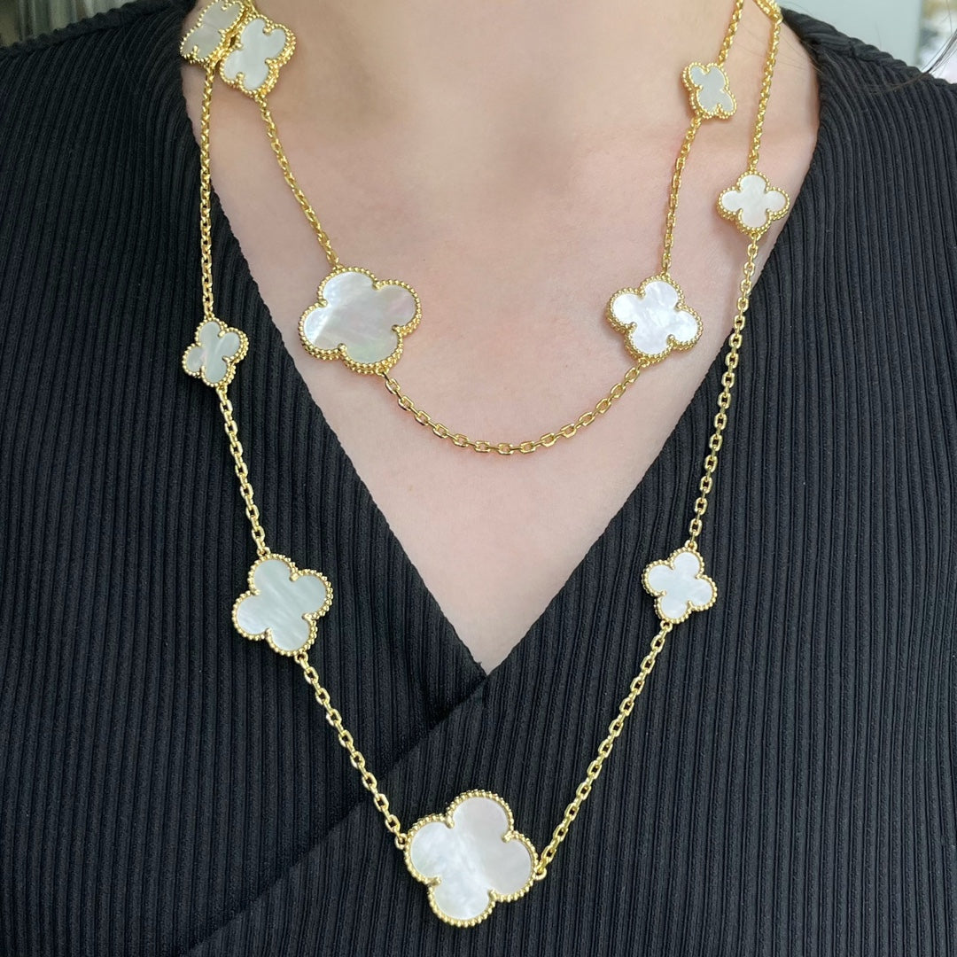 [Vintora]CLOVER 16 MOTIF WHITE MOP GOLD NECKLACE