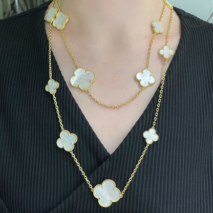 [Vintora]CLOVER 16 MOTIF WHITE MOP GOLD NECKLACE