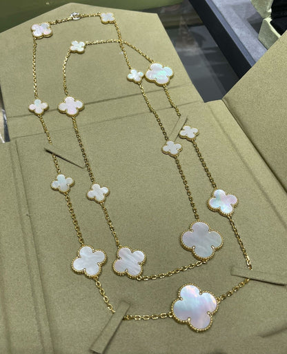 [Vintora]CLOVER 16 MOTIF WHITE MOP GOLD NECKLACE
