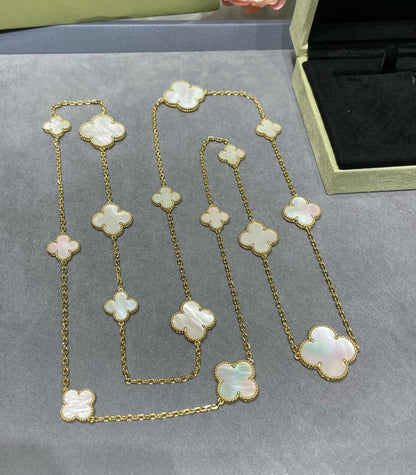 [Vintora]CLOVER 16 MOTIF WHITE MOP GOLD NECKLACE