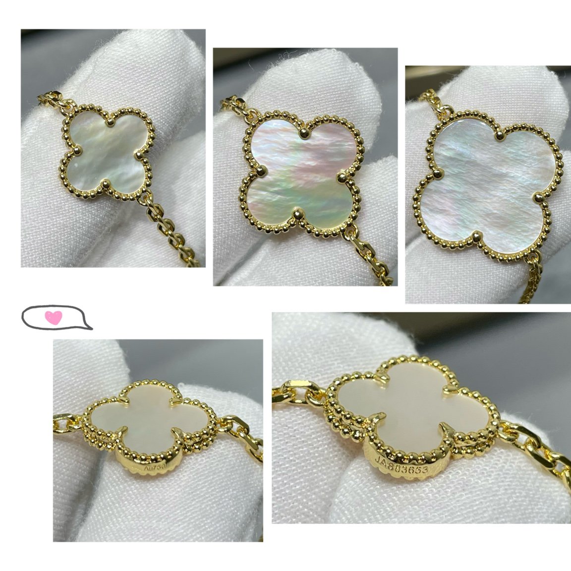 [Vintora]CLOVER 16 MOTIF WHITE MOP GOLD NECKLACE