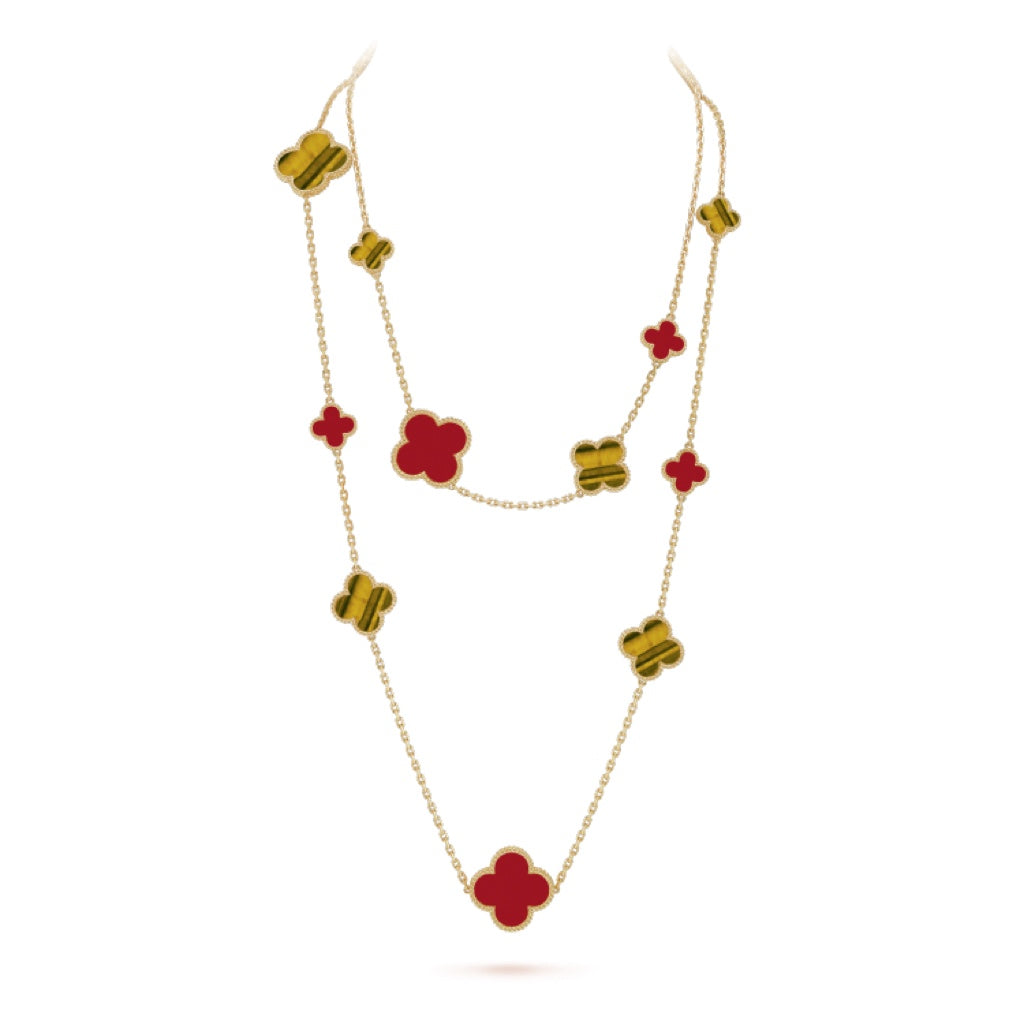 [Vintora]CLOVER 16 MOTIF CARNELIAN TIGER EYE Vintora GOLD NECKLACE