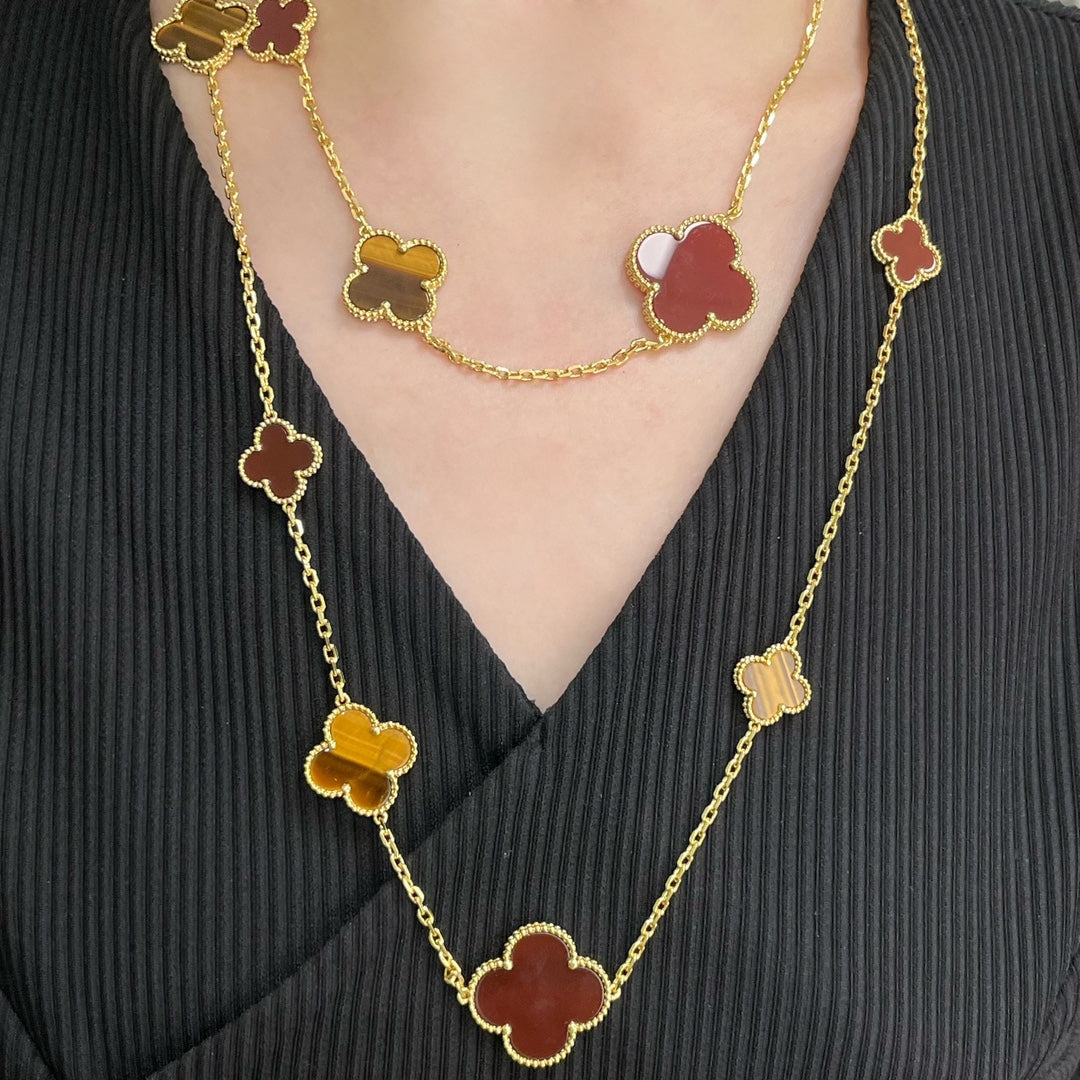 [Vintora]CLOVER 16 MOTIF CARNELIAN TIGER EYE Vintora GOLD NECKLACE