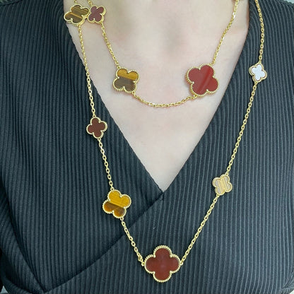[Vintora]CLOVER 16 MOTIF CARNELIAN TIGER EYE Vintora GOLD NECKLACE