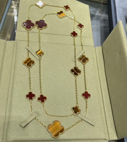 [Vintora]CLOVER 16 MOTIF CARNELIAN TIGER EYE Vintora GOLD NECKLACE
