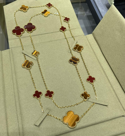 [Vintora]CLOVER 16 MOTIF CARNELIAN TIGER EYE Vintora GOLD NECKLACE