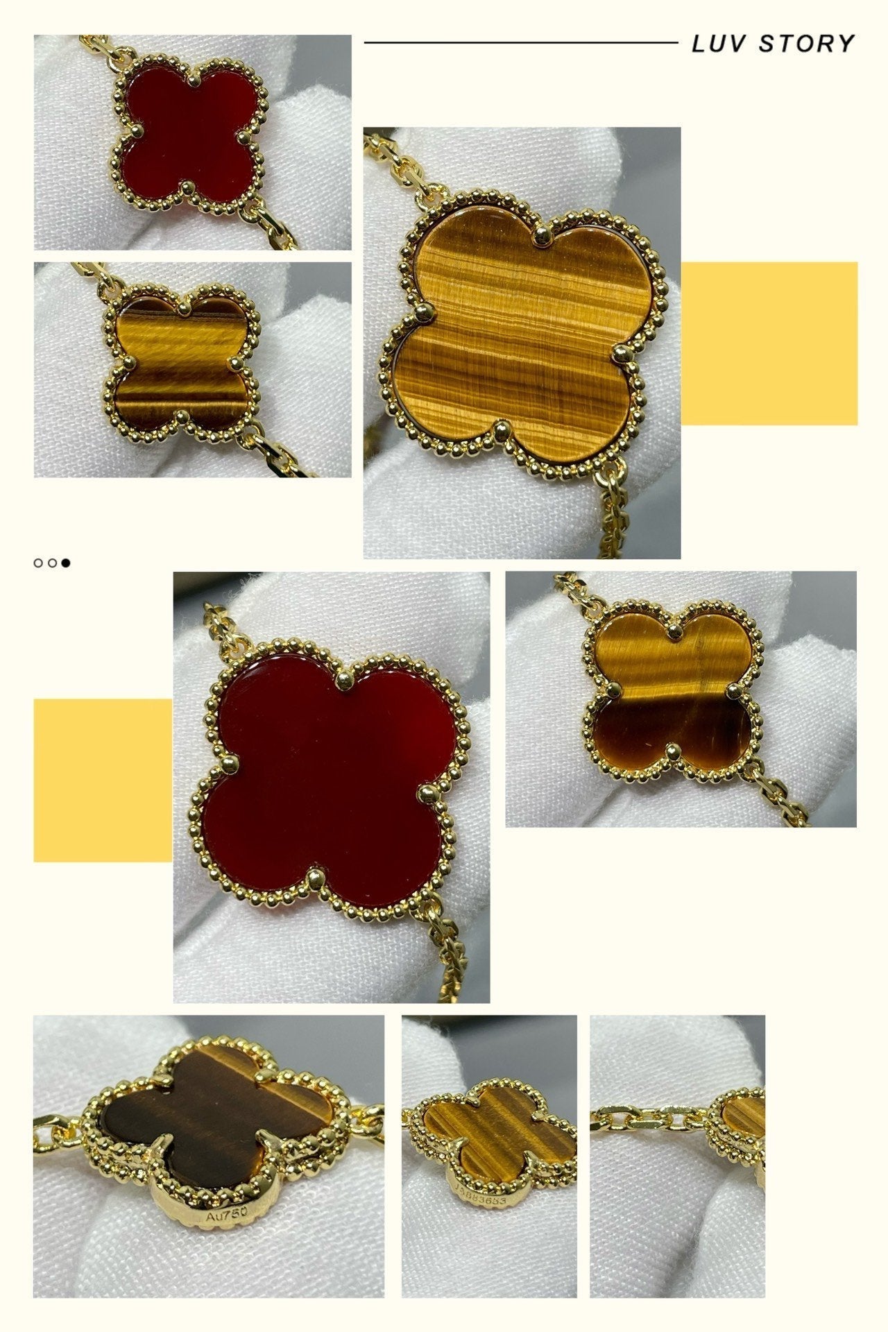 [Vintora]CLOVER 16 MOTIF CARNELIAN TIGER EYE Vintora GOLD NECKLACE